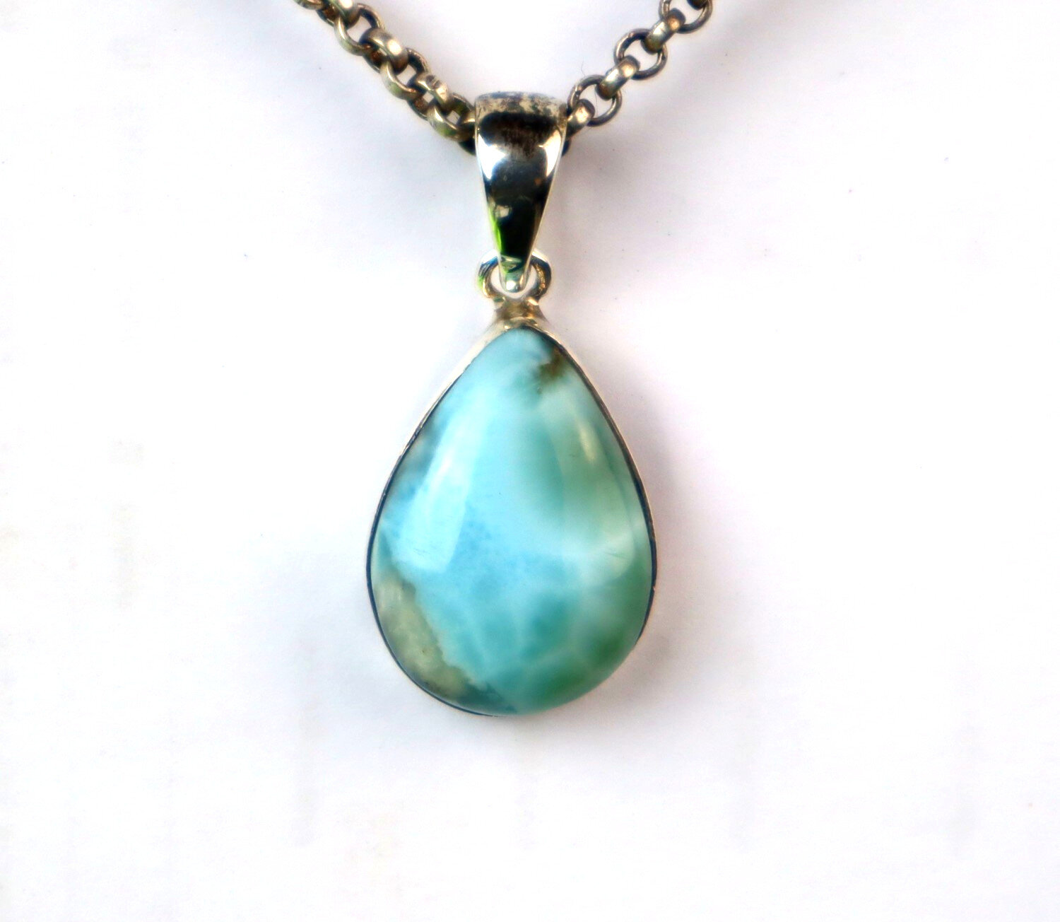 Beautiful Natural Ocean Blue Larimar .925 Sterling Silver Pendant 30mm – photo 5
