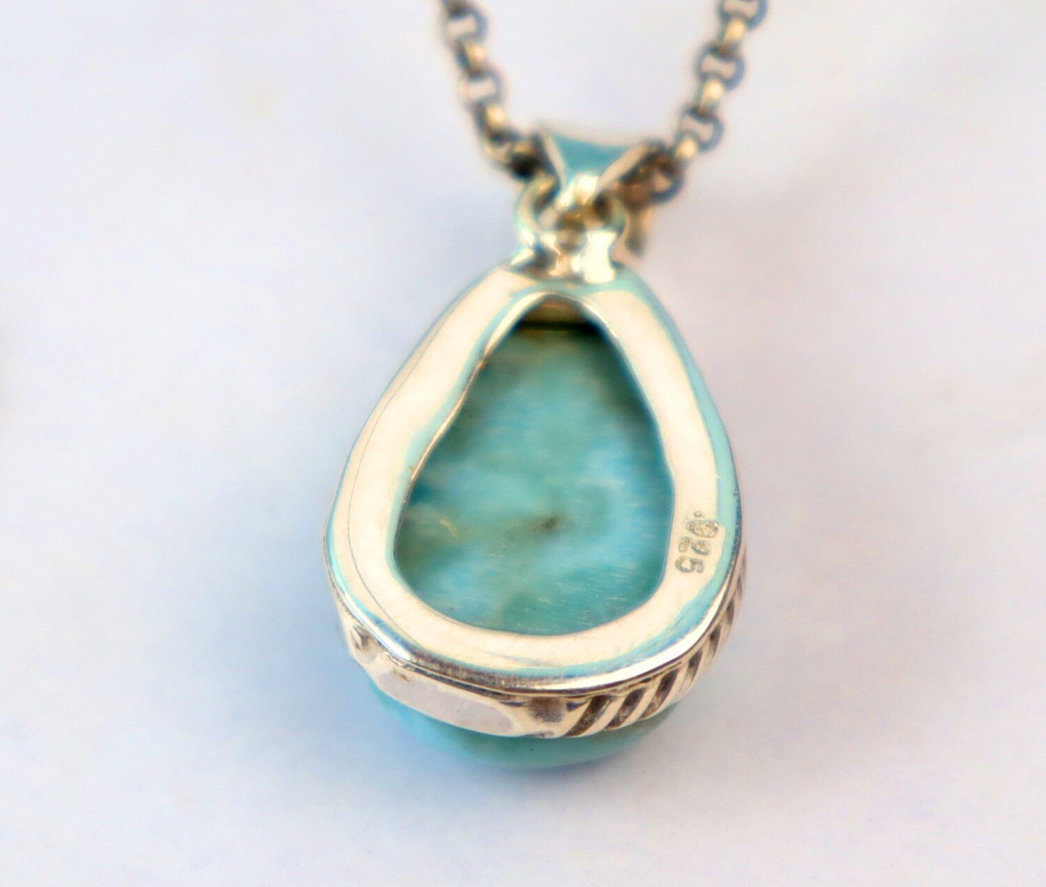 Impressive Natural Volcanic Blue Larimar .925 Sterling Silver Pendant 37mm – photo 8
