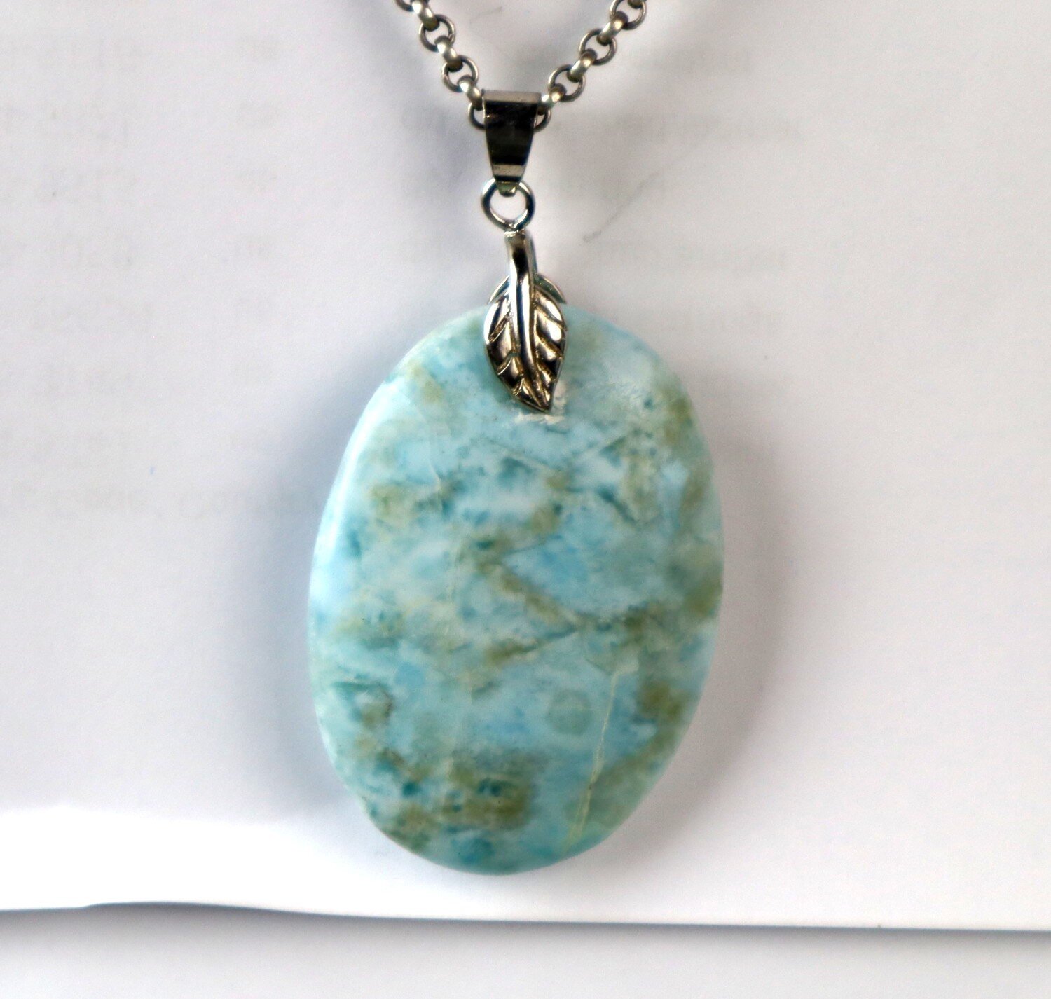Impressive Natural Light Blue Larimar Silver Plated Pendant 54mm – photo 5