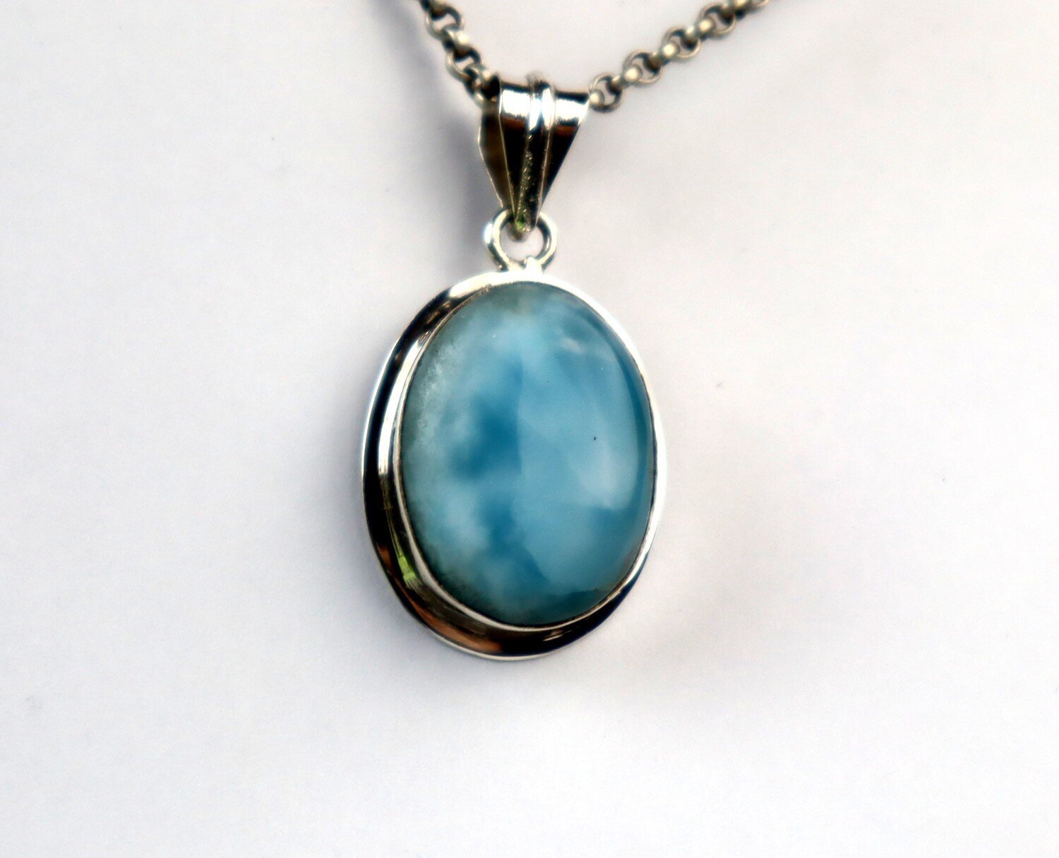 Charming Cloud Design Natural Sky Blue Larimar .925 Sterling Silver Pendant 37mm – photo 8