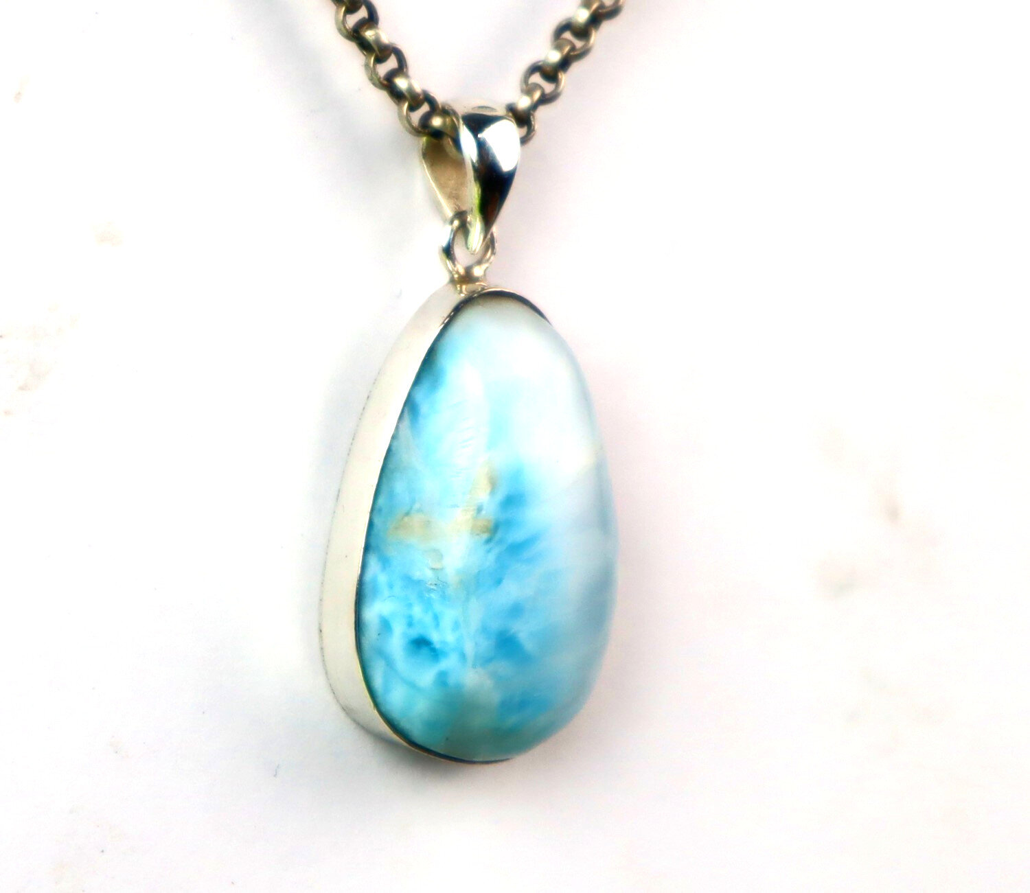 Impressive Natural Sky Blue Larimar .925 Sterling Silver Pendant 36mm – photo 5